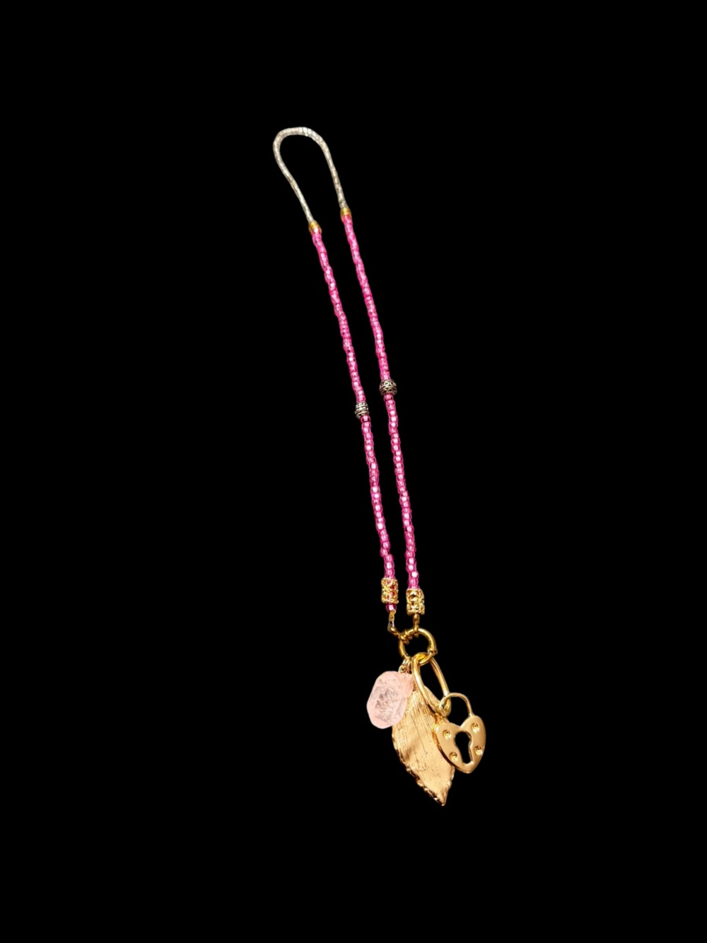 Gold Leaf Crystal & Heart Necklace.